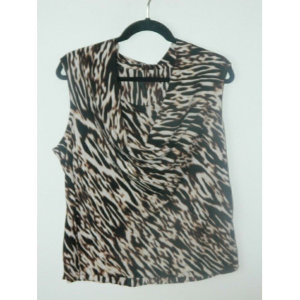 CALVIN KLEIN Blouse  Brown  Animal Print Cowl Neck‎  Shirt Size  X-Large